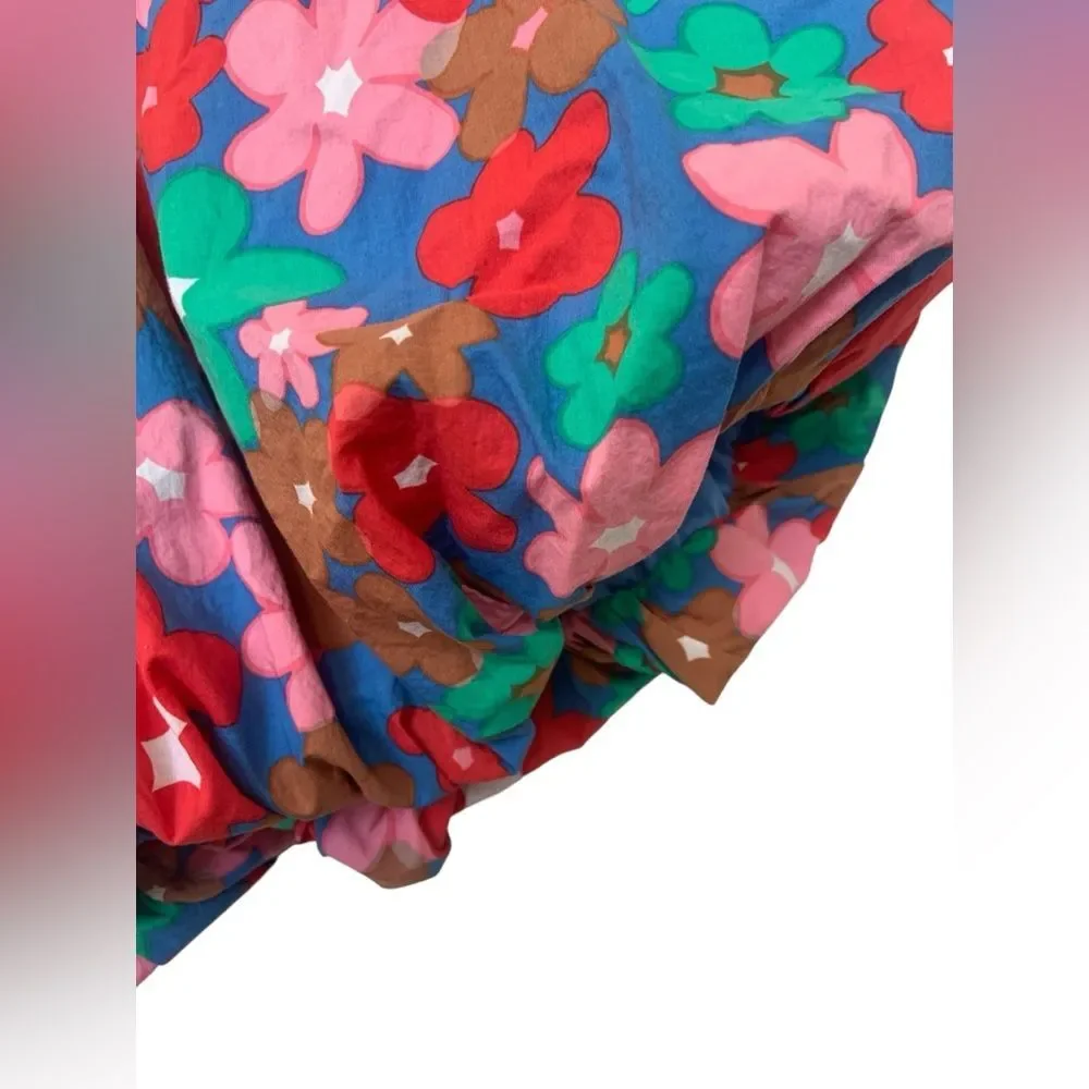 Entro Boho Spring Floral Multicolor Festival Bubble Hem Puff Cotton Skirt Sz S